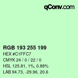 Color code: RGB 193 255 199 | qconv.com