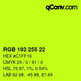 颜色代码: RGB 193 255 22 | qconv.com