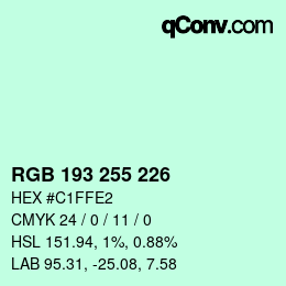 Color code: RGB 193 255 226 | qconv.com