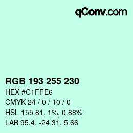 Color code: RGB 193 255 230 | qconv.com