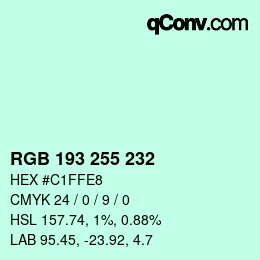 Color code: RGB 193 255 232 | qconv.com