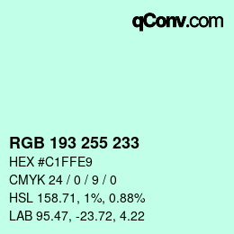 Color code: RGB 193 255 233 | qconv.com