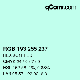 Color code: RGB 193 255 237 | qconv.com