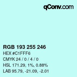 Color code: RGB 193 255 246 | qconv.com