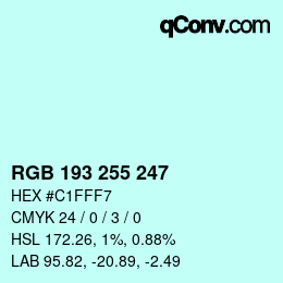 Color code: RGB 193 255 247 | qconv.com