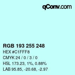 Color code: RGB 193 255 248 | qconv.com