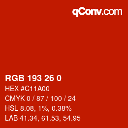颜色代码: RGB 193 26 0 | qconv.com