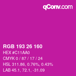 カラーコード: RGB 193 26 160 | qconv.com