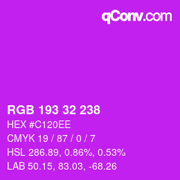 Color code: RGB 193 32 238 | qconv.com