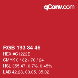 カラーコード: RGB 193 34 46 | qconv.com