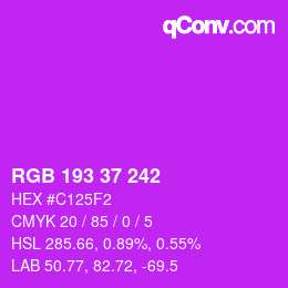 カラーコード: RGB 193 37 242 | qconv.com