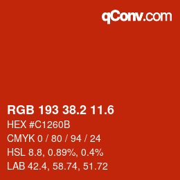 カラーコード: RGB 193 38.2 11.6 | qconv.com