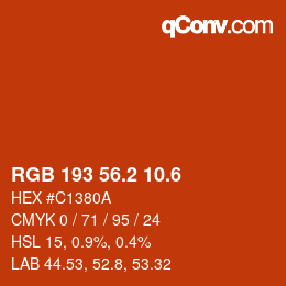 カラーコード: RGB 193 56.2 10.6 | qconv.com