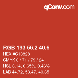 カラーコード: RGB 193 56.2 40.6 | qconv.com