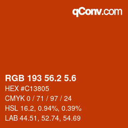 カラーコード: RGB 193 56.2 5.6 | qconv.com