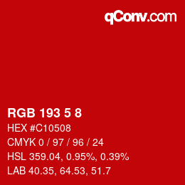 カラーコード: RGB 193 5 8 | qconv.com