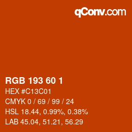 颜色代码: RGB 193 60 1 | qconv.com