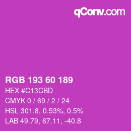 颜色代码: RGB 193 60 189 | qconv.com