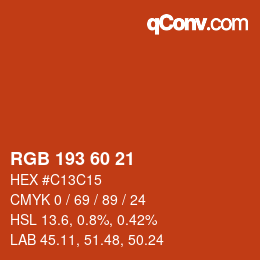 カラーコード: RGB 193 60 21 | qconv.com