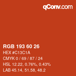 カラーコード: RGB 193 60 26 | qconv.com
