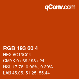 カラーコード: RGB 193 60 4 | qconv.com