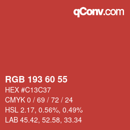 颜色代码: RGB 193 60 55 | qconv.com