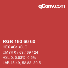 颜色代码: RGB 193 60 60 | qconv.com