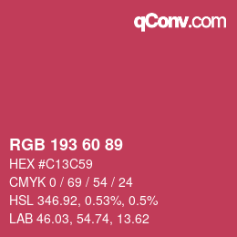 カラーコード: RGB 193 60 89 | qconv.com