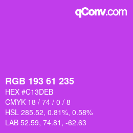 Color code: RGB 193 61 235 | qconv.com