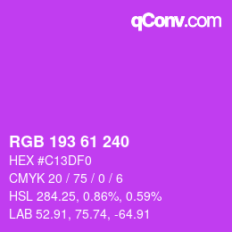 颜色代码: RGB 193 61 240 | qconv.com