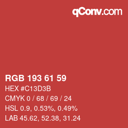 カラーコード: RGB 193 61 59 | qconv.com
