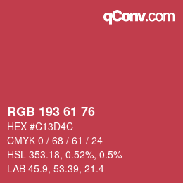 カラーコード: RGB 193 61 76 | qconv.com
