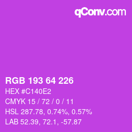 カラーコード: RGB 193 64 226 | qconv.com