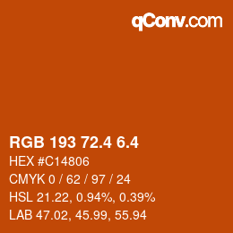 カラーコード: RGB 193 72.4 6.4 | qconv.com