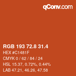 カラーコード: RGB 193 72.8 31.4 | qconv.com