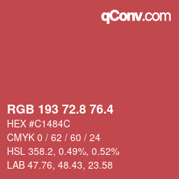 カラーコード: RGB 193 72.8 76.4 | qconv.com