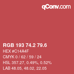 カラーコード: RGB 193 74.2 79.6 | qconv.com