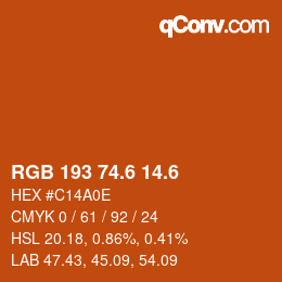 カラーコード: RGB 193 74.6 14.6 | qconv.com