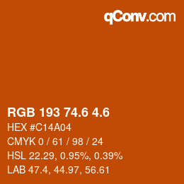 カラーコード: RGB 193 74.6 4.6 | qconv.com