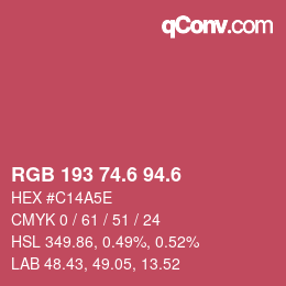 カラーコード: RGB 193 74.6 94.6 | qconv.com