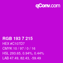 カラーコード: RGB 193 7 215 | qconv.com