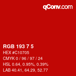 カラーコード: RGB 193 7 5 | qconv.com