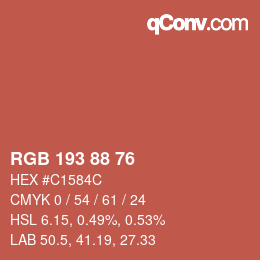カラーコード: RGB 193 88 76 | qconv.com