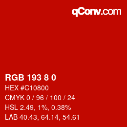 Color code: RGB 193 8 0 | qconv.com