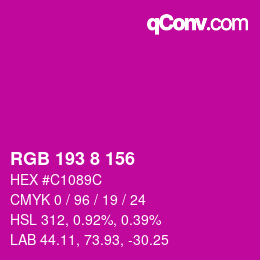 カラーコード: RGB 193 8 156 | qconv.com