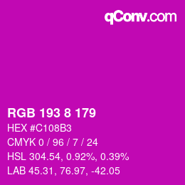カラーコード: RGB 193 8 179 | qconv.com