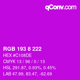 Color code: RGB 193 8 222 | qconv.com