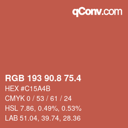 カラーコード: RGB 193 90.8 75.4 | qconv.com
