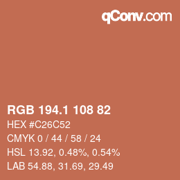 カラーコード: RGB 194.1 108 82 | qconv.com