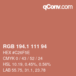 カラーコード: RGB 194.1 111 94 | qconv.com